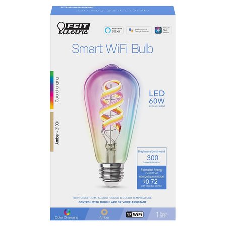 FEIT ELECTRIC ST21 E26 (Medium) LED Smart Bulb Amber 60 W ST2160RGBWIFIAG
